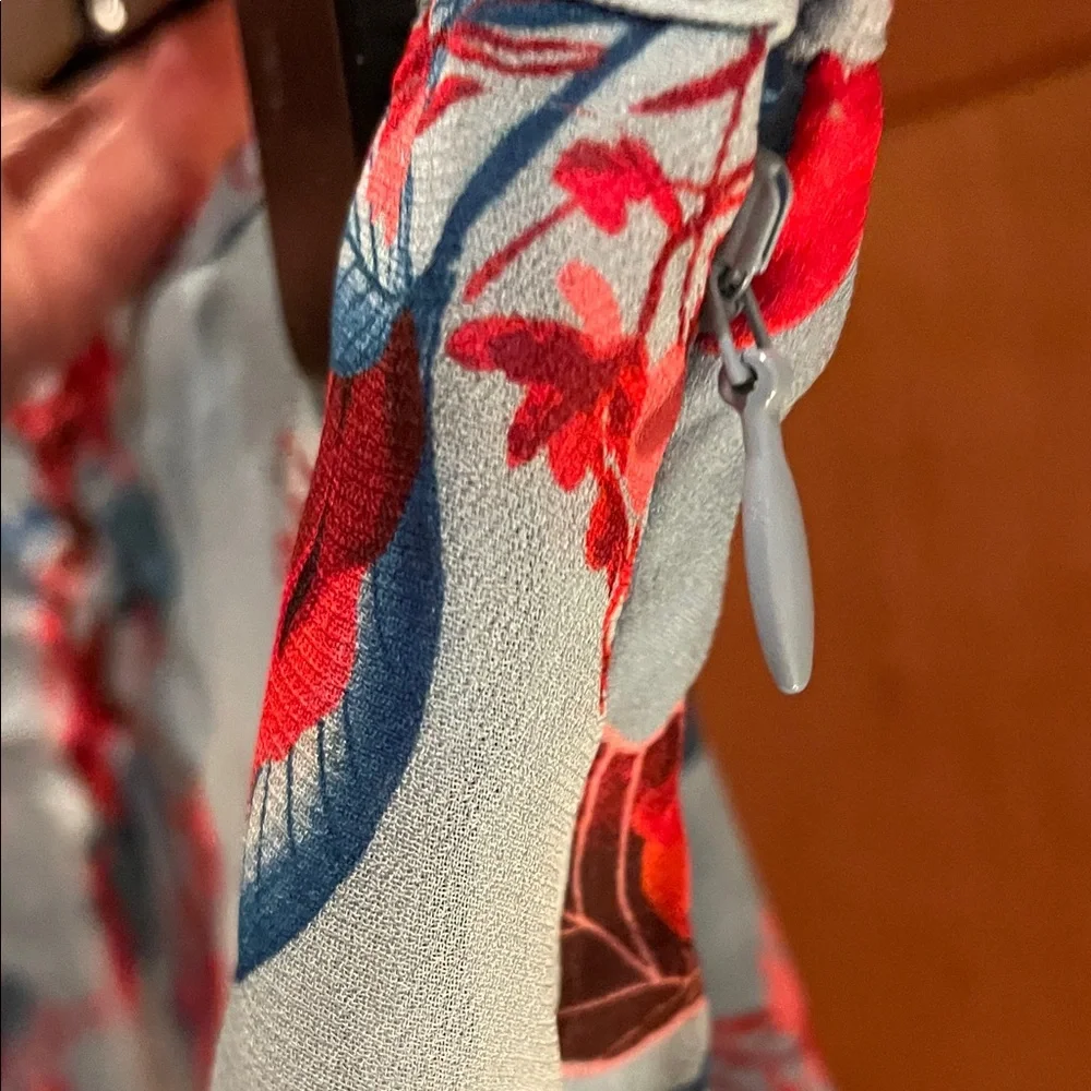 J. Crew Floral Pencil Skirt in Light Blue with Red and silver studs at hem. - Picture 3 of 5